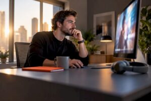 Marketer reviewing an in-stream video campaign