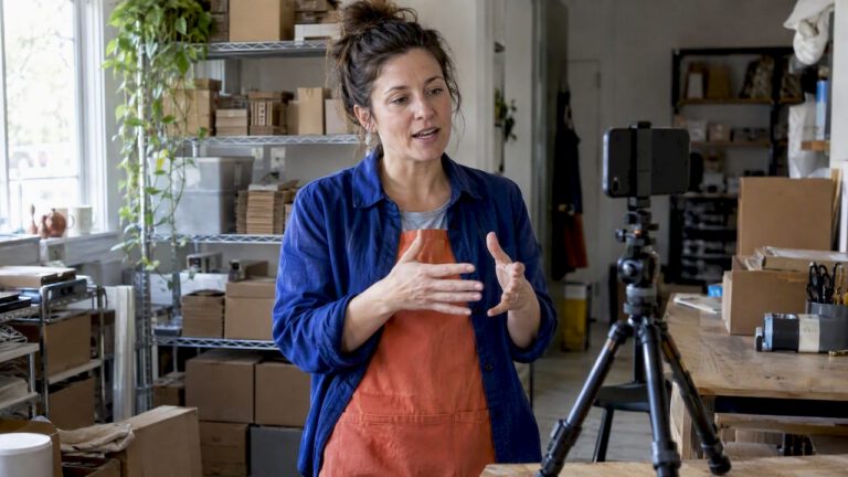 Small business owner recording a YouTube ad