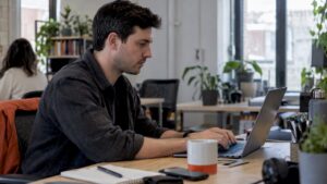 Marketer testing a tracking pilot on laptop